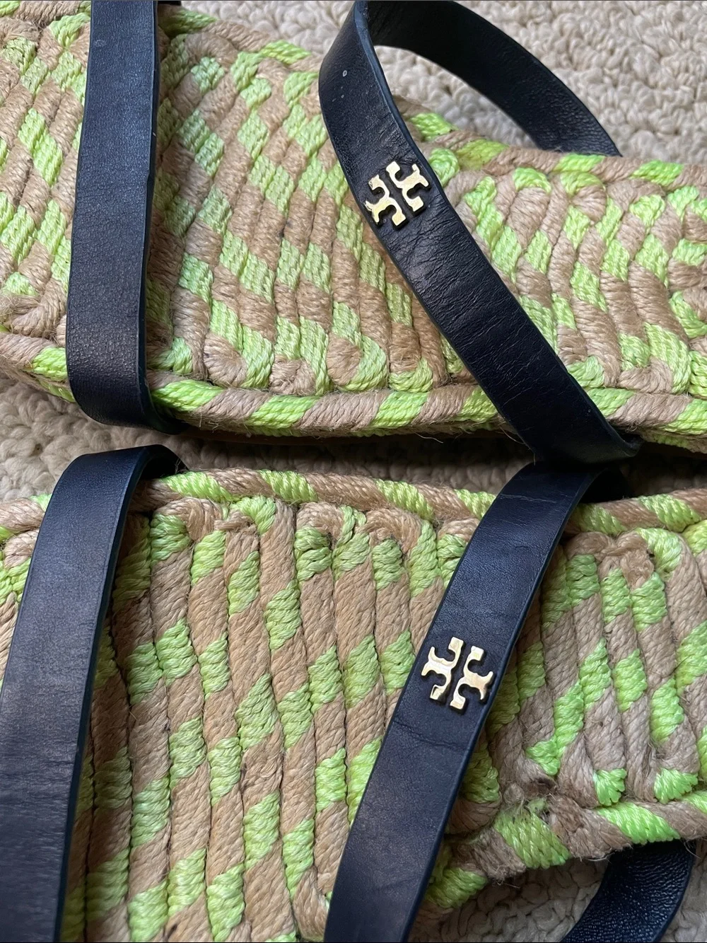 Tory Burch Double Black Leather Strap Sandals